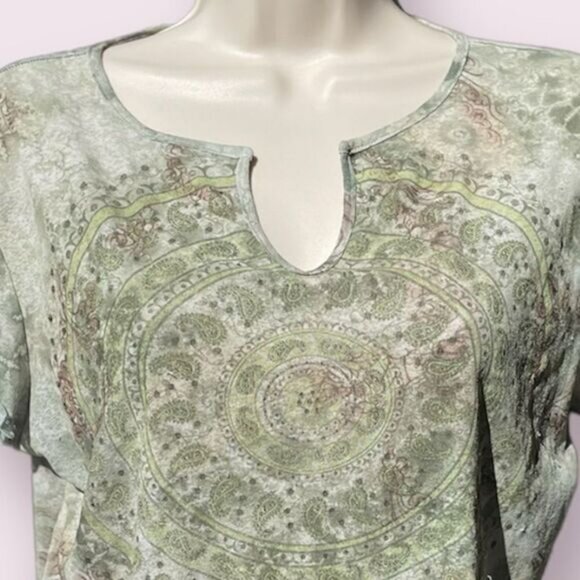 TeeCo Vintage Bohemian Green Blouse Size Large - Picture 2 of 4